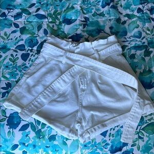 Women's White High-Waisted Paperbag Shorts